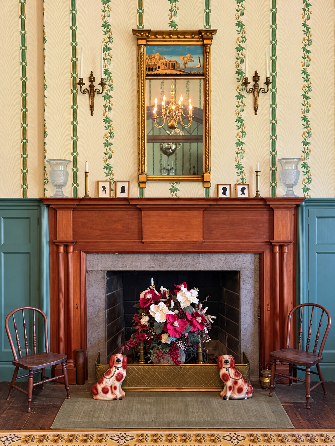 Cherry mantel and fireplace in Ridgeway’s living room