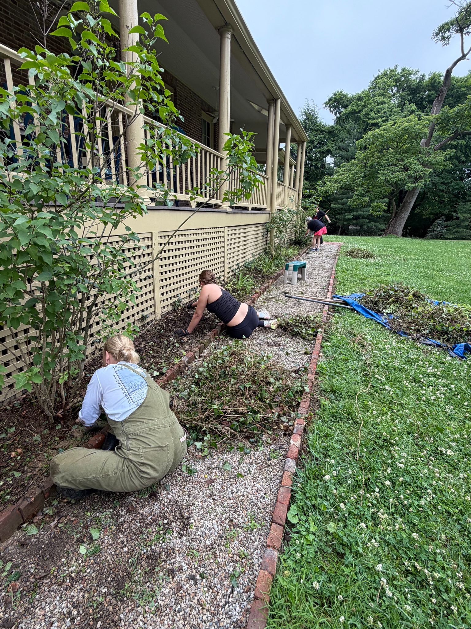 Gardening beside Ridgeway’s rear porch